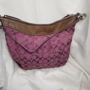 Coach | CC Monogram Burgundy Red Purple Canvas Bag Purse Brown Leather NICE!